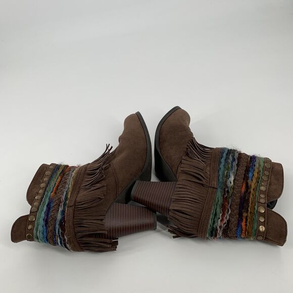 Dolce by Mojo Moxy Bronco Fringe Boho Ankle Boots Size 10 Brown Western Booties - Picture 4 of 10